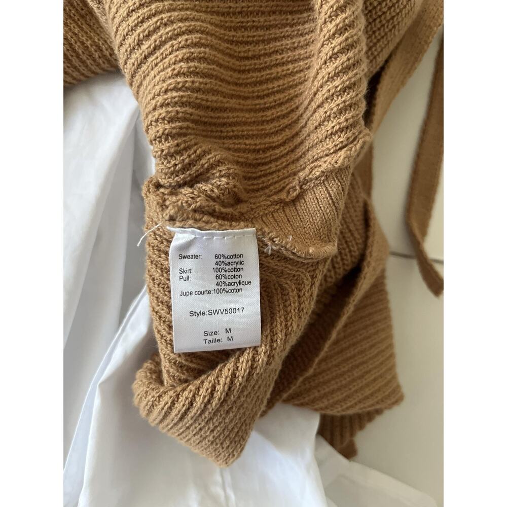 Elan Dress Womens M Brown Knit Layered Sweater Shirt V Neck Collared Side Tie - Picture 10 of 11